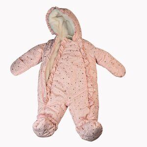 First Impressions Baby Girl 0-3M Pink Star Print Hooded Snowsuit Fleece Lined